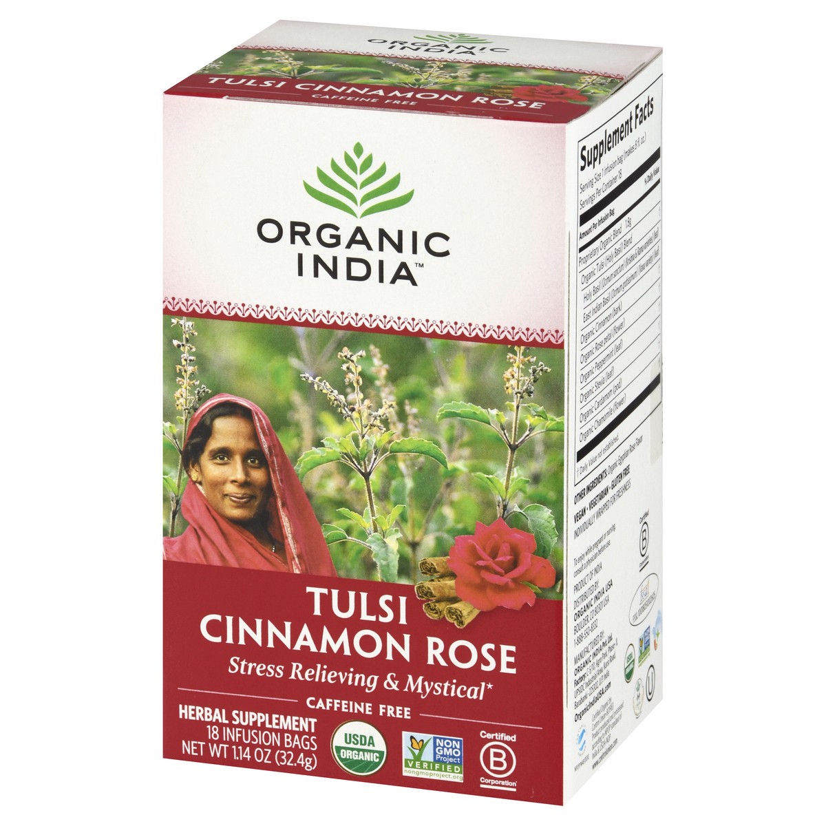 slide 2 of 13, Organic India Caffeine Free Infusion Bags Tulsi Cinnamon Rose Herbal Supplement 18 ea, 18 ct