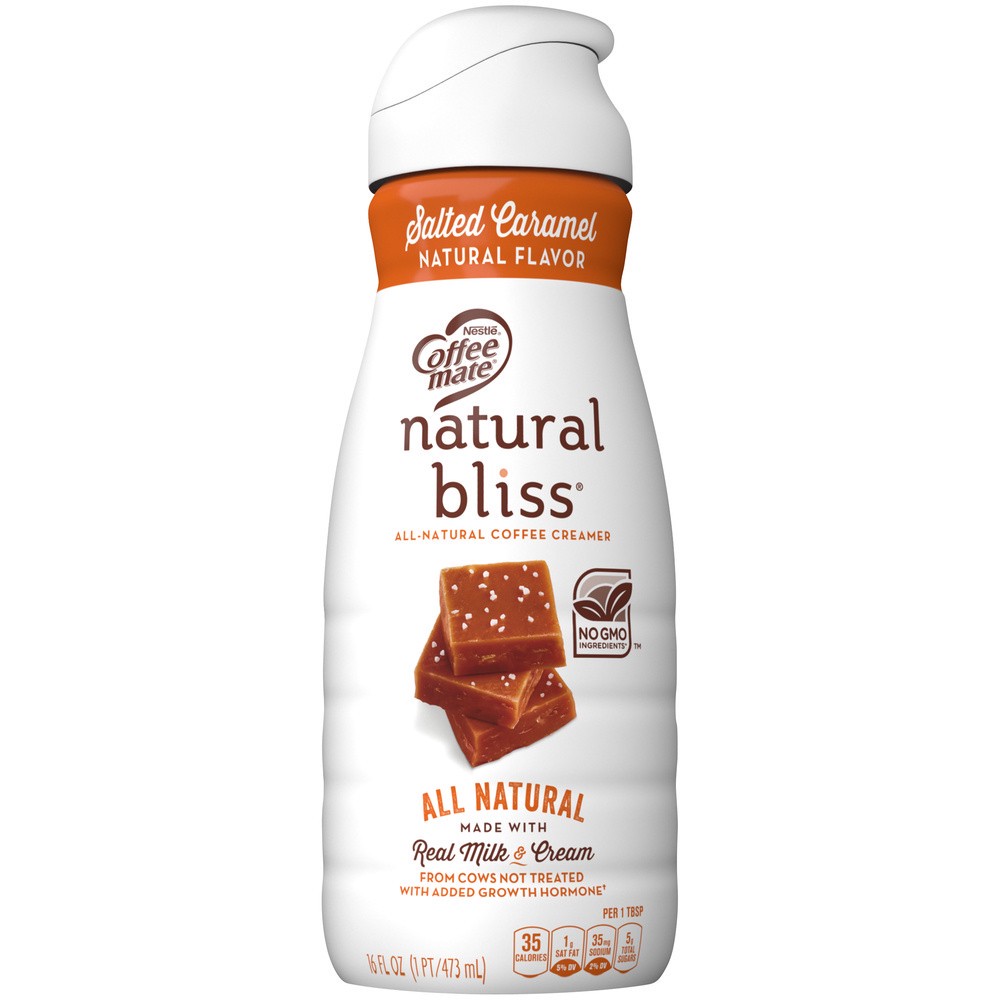 slide 1 of 9, COFFEE-MATE NATURAL BLISS Salted Caramel All-Natural Liquid Coffee Creamer 16 fl. oz. Bottle, 16 oz