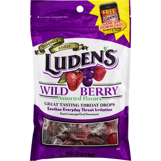 slide 24 of 25, Luden's Wild Berry Throat Drops, Sore Throat Relief, 30 Count, 30 ct