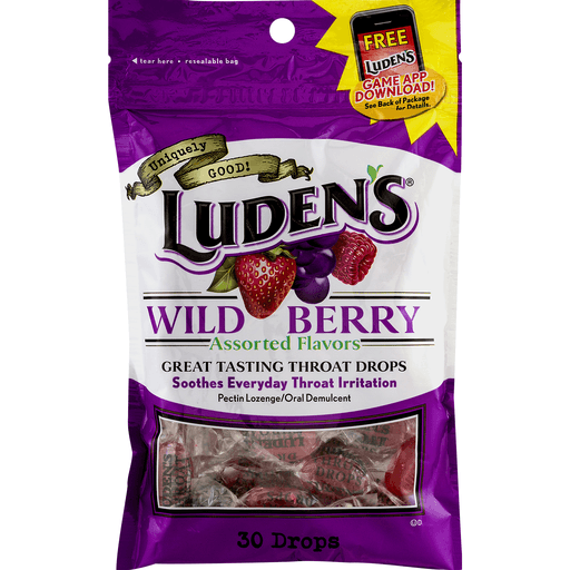 slide 25 of 25, Luden's Wild Berry Throat Drops, Sore Throat Relief, 30 Count, 30 ct