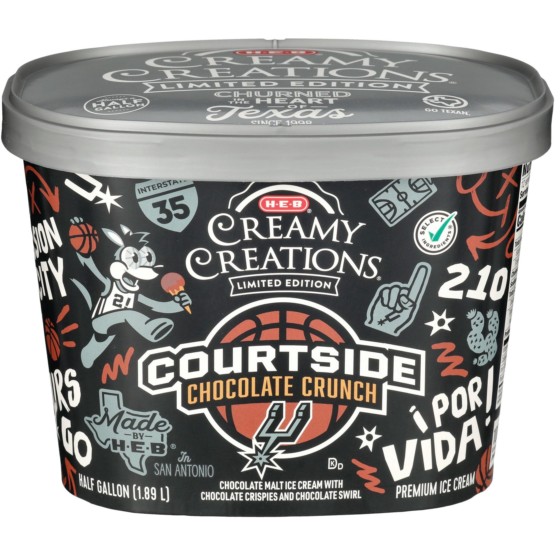 slide 1 of 1, H-E-B Creamy Creations Courtside Chocolate Crunch Ice Cream, 1/2 gal