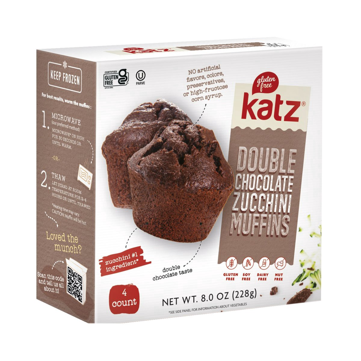 slide 1 of 1, Katz Double Chocolate Zucchini Muffins 4 ea, 4 ct