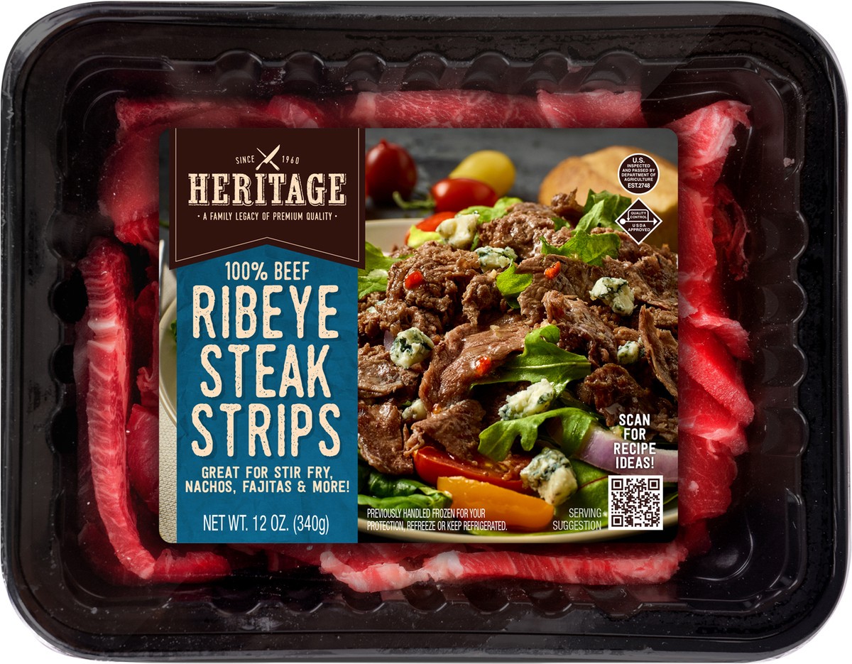 slide 2 of 8, Heritage Ribeye Strips, 12 oz