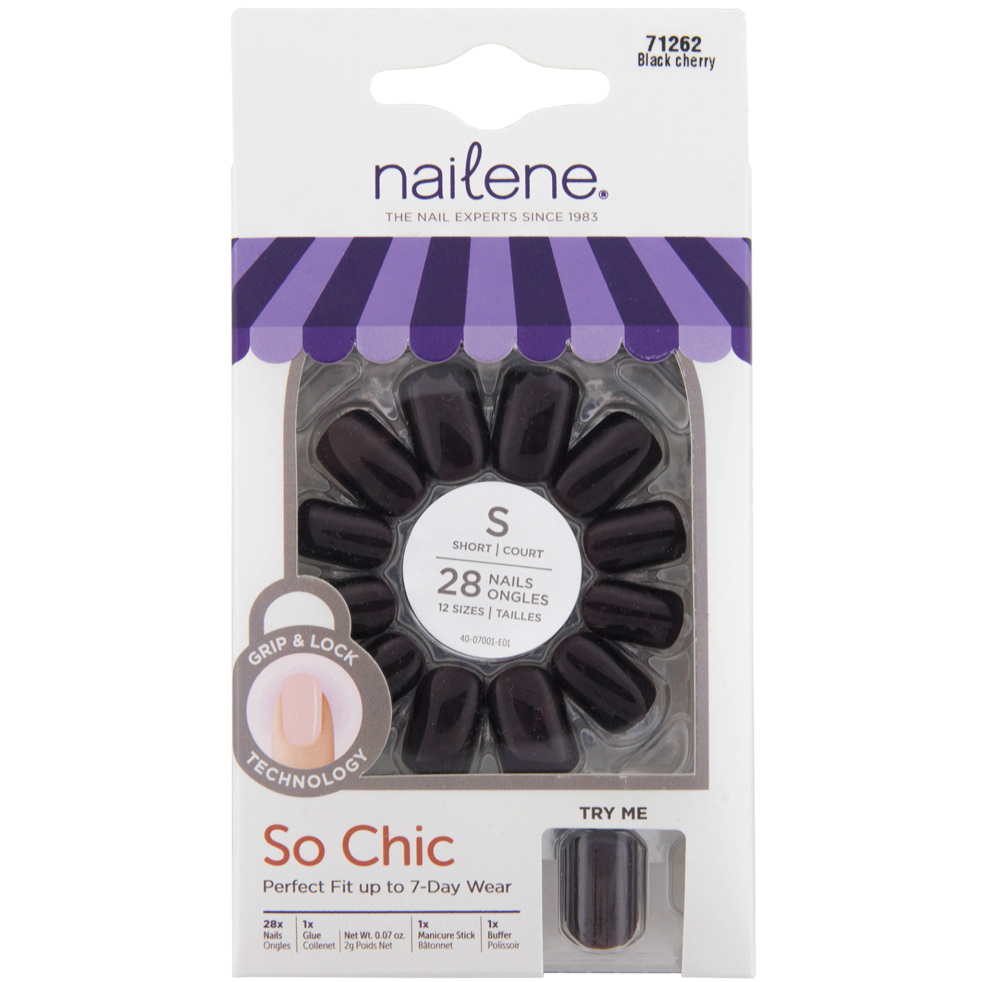 slide 1 of 1, Nailene So Chic Fashion Nails, Black Cherry, Short, 1 ct