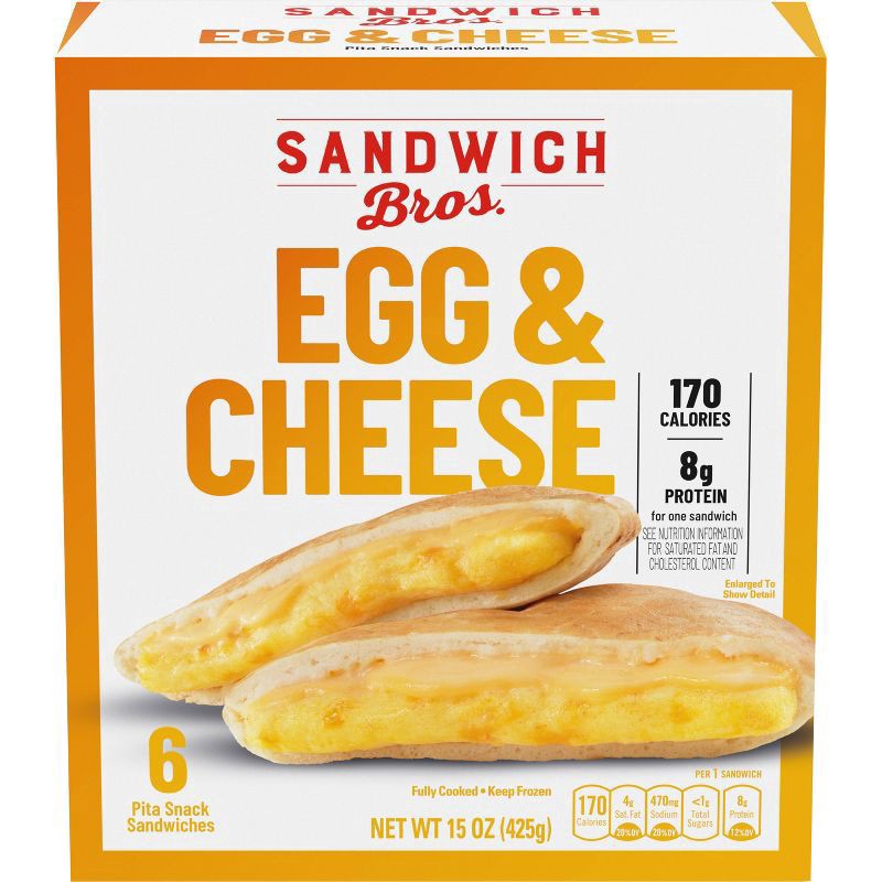 slide 1 of 1, Sandwich Bros. Egg and Cheese Flatbread Pocket Breakfast Sandwiches, Frozen Sandwiches, 6 Count, 6 ct
