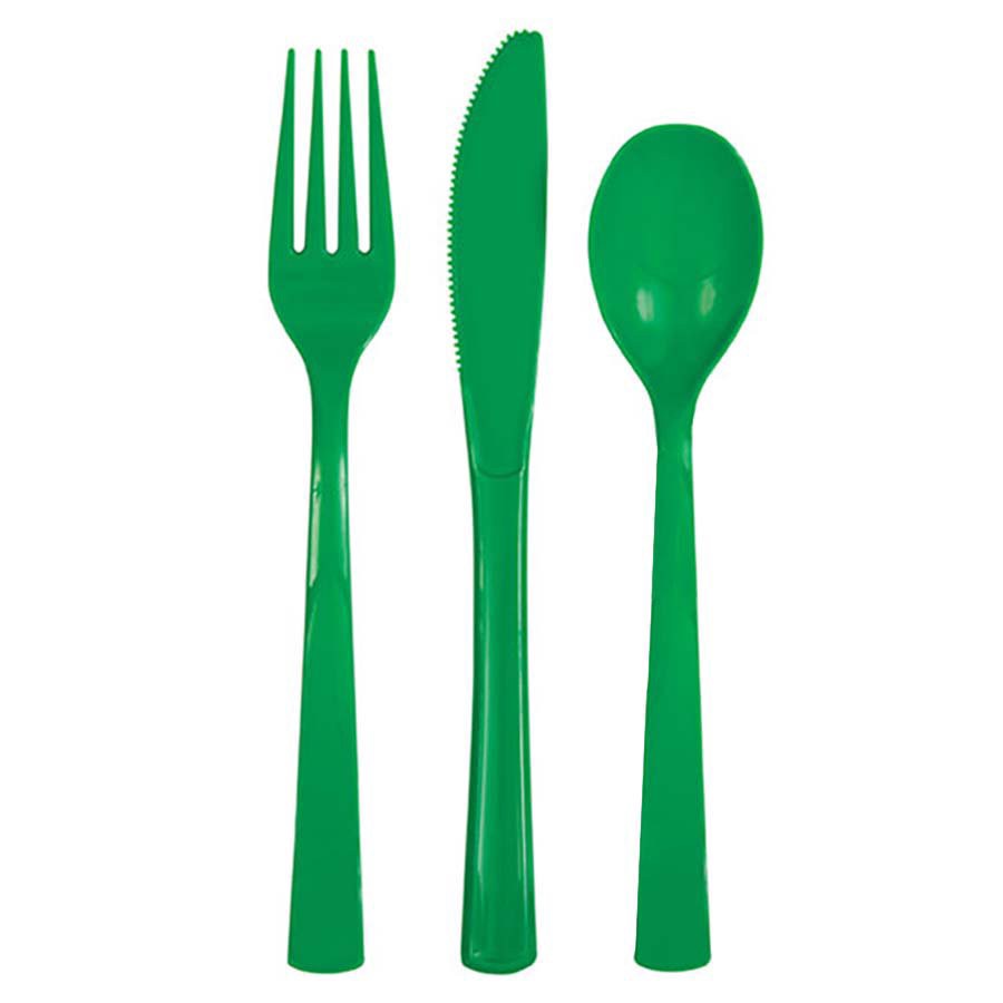 slide 1 of 1, Unique Solid Color Collection Assorted Disposable Party Cutlery - Emerald Green, 18 ct