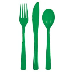Unique Solid Color Collection Assorted Disposable Party Cutlery - Emerald Green