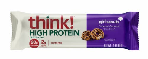 slide 1 of 1, think! Girl Scouts Coconut Caramel High Protein Bar, 2.1 oz, 2.1 oz