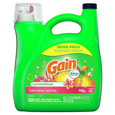 slide 1 of 1, Gain + Aroma Boost Liquid Laundry Detergent Hawaiian Aloha Scent 107 Loads HE Compatible, 165 oz