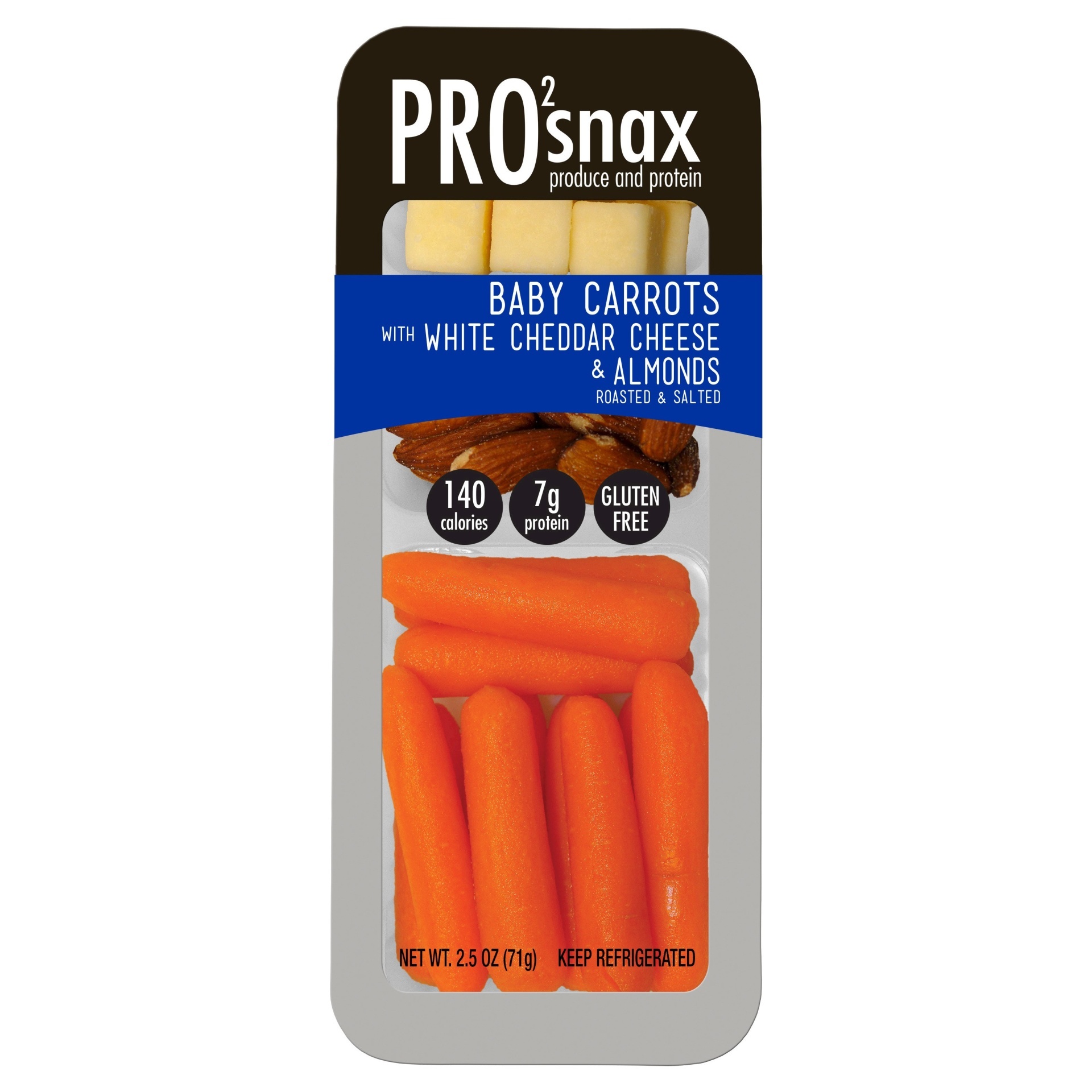 slide 1 of 1, Pro2snax Baby Carrots With White Cheddar & Almonds Snack Pack, 2.5 oz