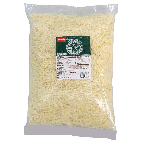 slide 1 of 1, Weis Quality Mozzarella Part Skim Shredded Cheese, 5 lb