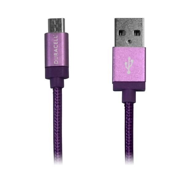 slide 1 of 1, Duracell Sync-And-Charge Micro Usb Cable, 10', Purple, 1 ct