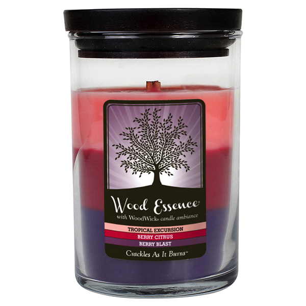 slide 1 of 1, Wood Essence Medium Triple Tropical Excursion Berry Citrus, Berry Blast Candle, 1 ct