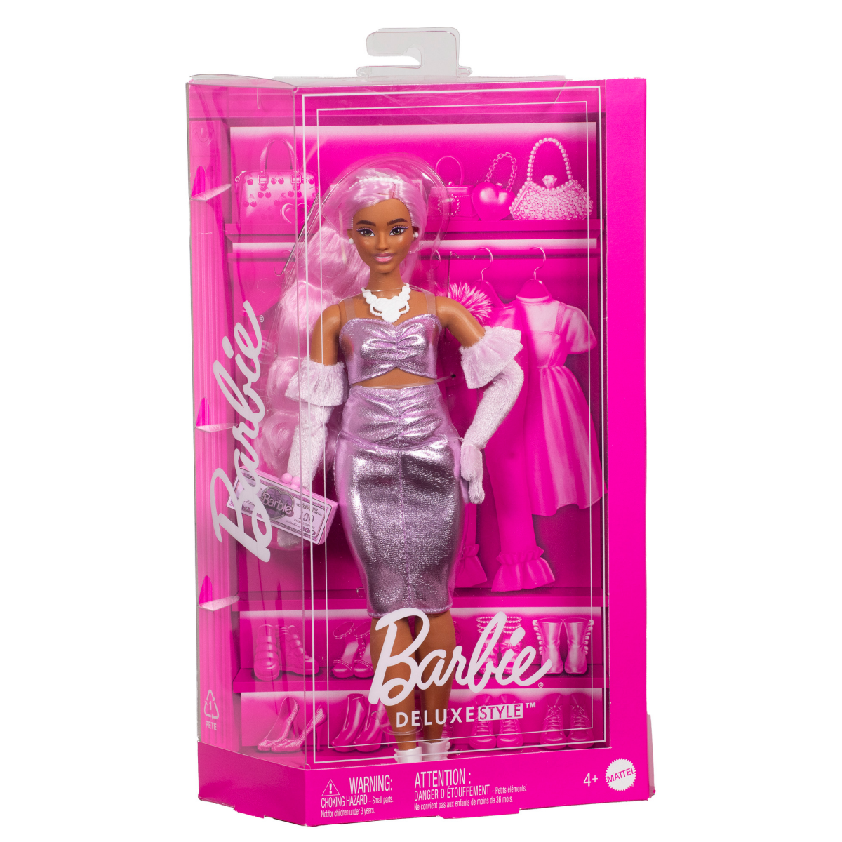 slide 1 of 21, Barbie Deluxe Style 11" Doll #1 in Glossy Pink Barbiecore Dress with Velvet Gloves, Pink Hair, 11 in