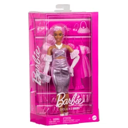 Barbie Deluxe Style 11" Doll in Glossy Pink Barbiecore Dress with Velvet Gloves, Pink Hair