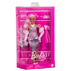 Barbie Deluxe Style 11" Doll in Glossy Pink Barbiecore Dress with Velvet Gloves, Pink Hair