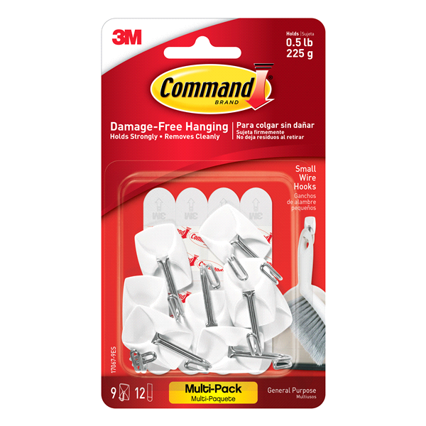 slide 1 of 1, Command Small Wire Hooks, White, 9 ct