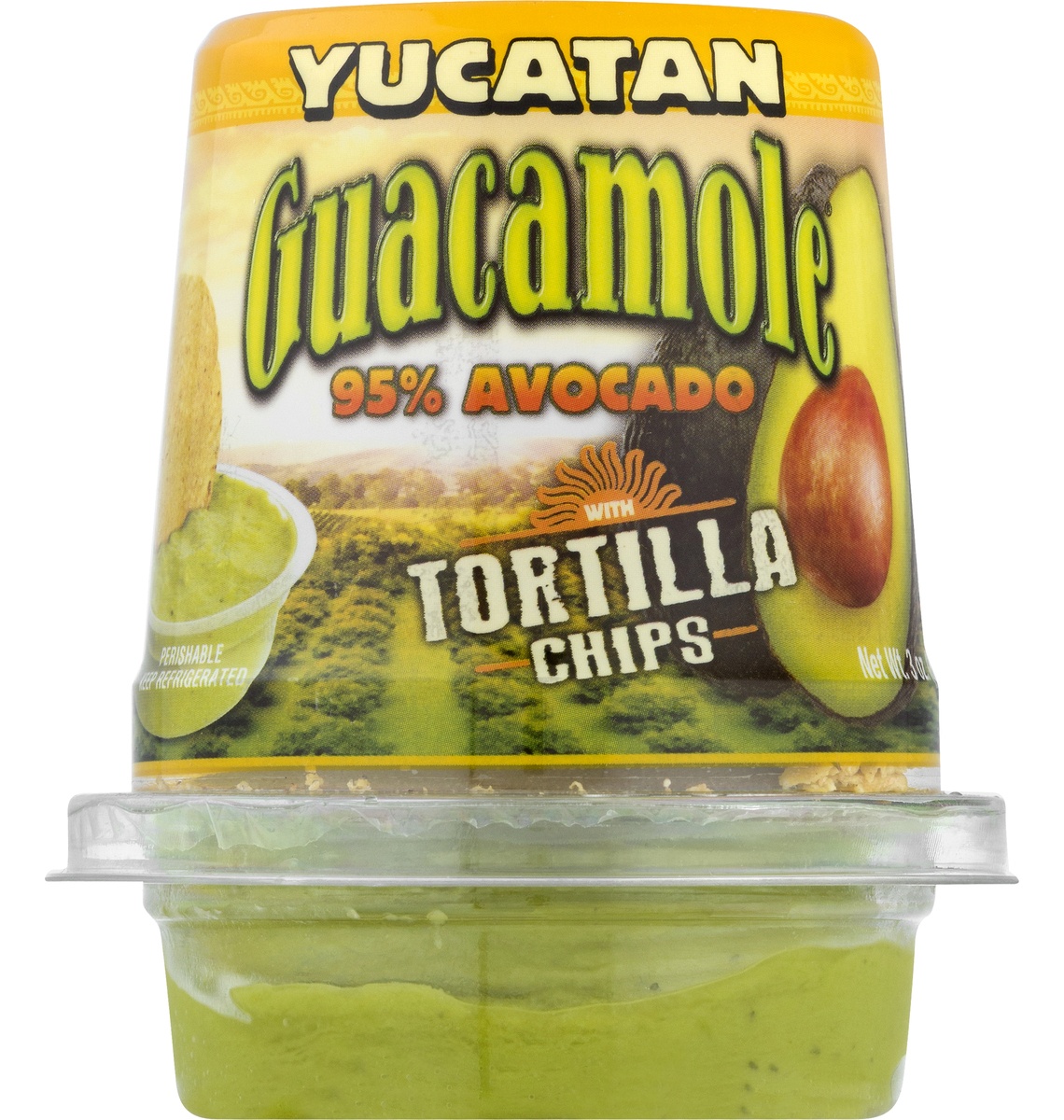 slide 1 of 1, Yucatan Guacamole with Tortilla Chips, Cup/Tub, 3 oz