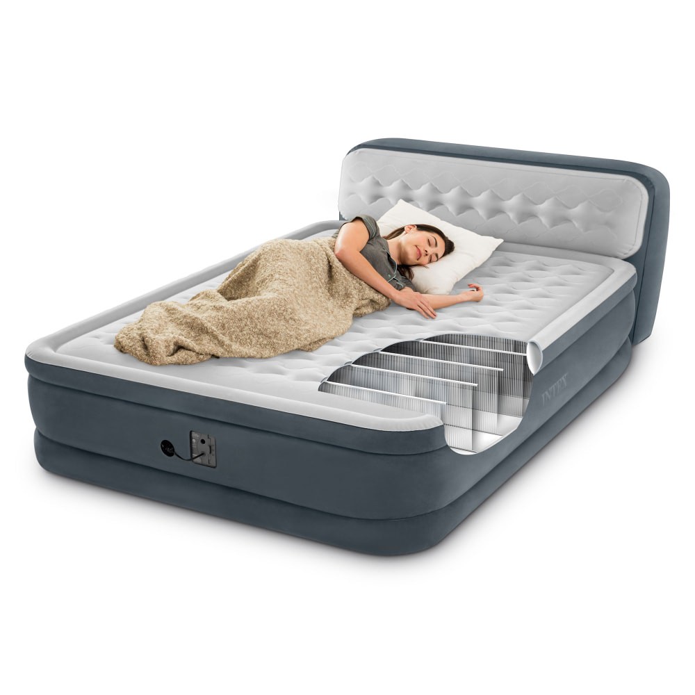 slide 2 of 5, Intex Dura-Beam Queen Size Air Mattress With Headboard, 18 in