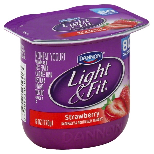 slide 1 of 1, Dannon Light & Fit Strawberry Naturally and Artificially Flavored Non Fat Yogurt, 6 oz