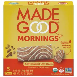 MadeGood Mornings Organic Soft Baked Cinnamon Bun Oat Bars - 5.3 oz / 5 ct