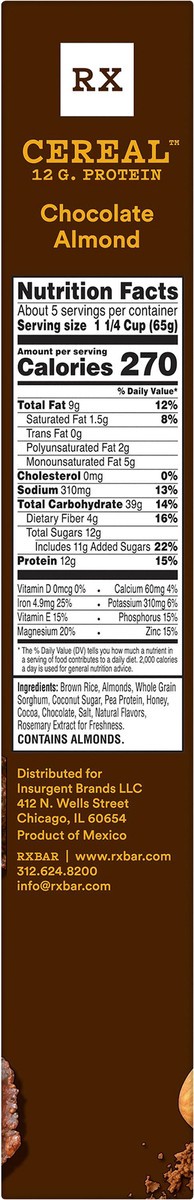 slide 4 of 8, RX Cereal Chocolate Almond, Breakfast Cereal, 12g Protein, 12oz Box, 1 Box, 12 oz