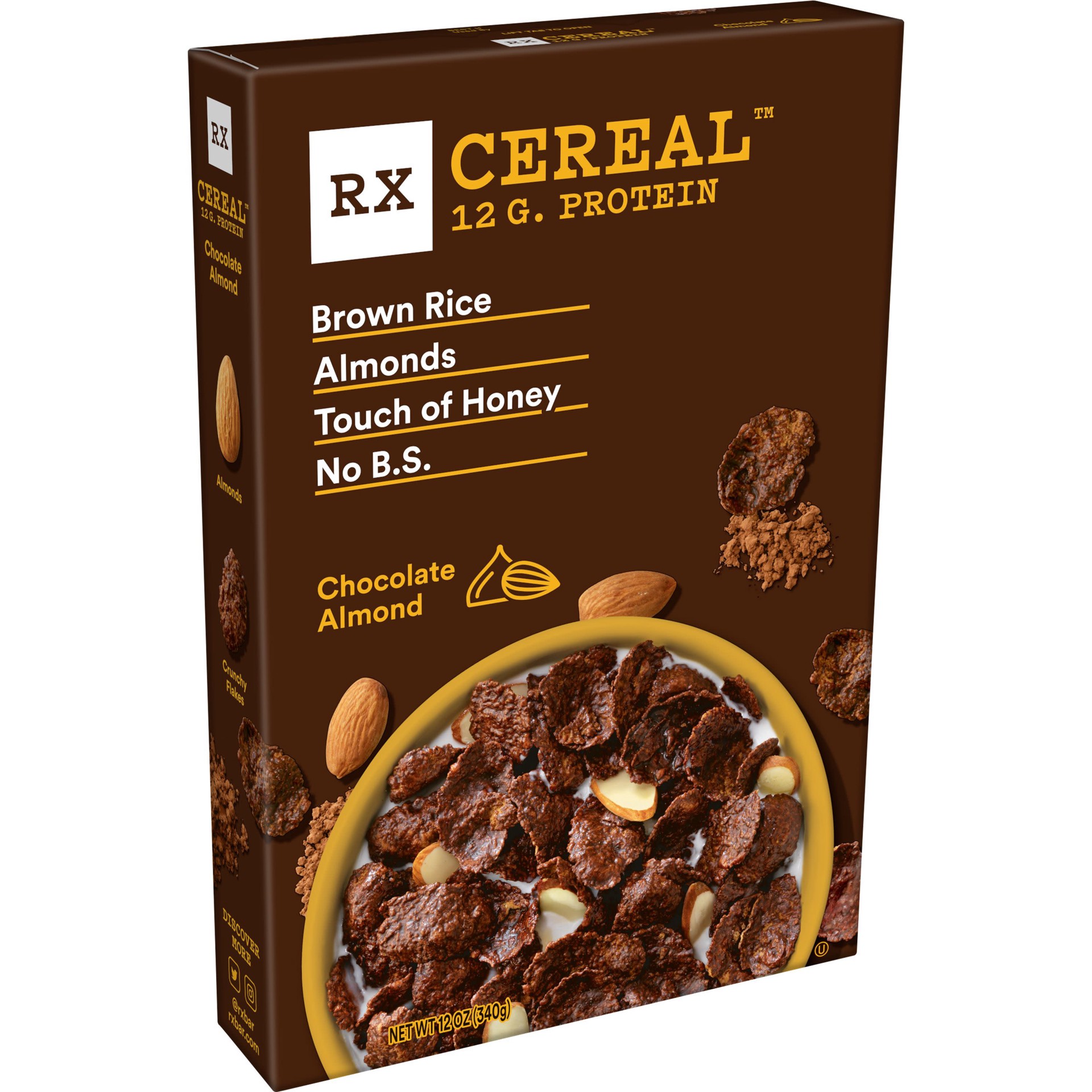 slide 1 of 8, RX Cereal Chocolate Almond, Breakfast Cereal, 12g Protein, 12oz Box, 1 Box, 12 oz
