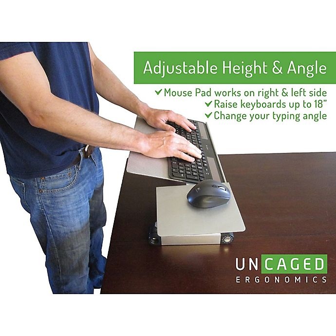 slide 3 of 7, Uncaged Ergonomics WorkEZ Adjustable Keyboard Tray & Mouse Pad - Silver, 1 ct