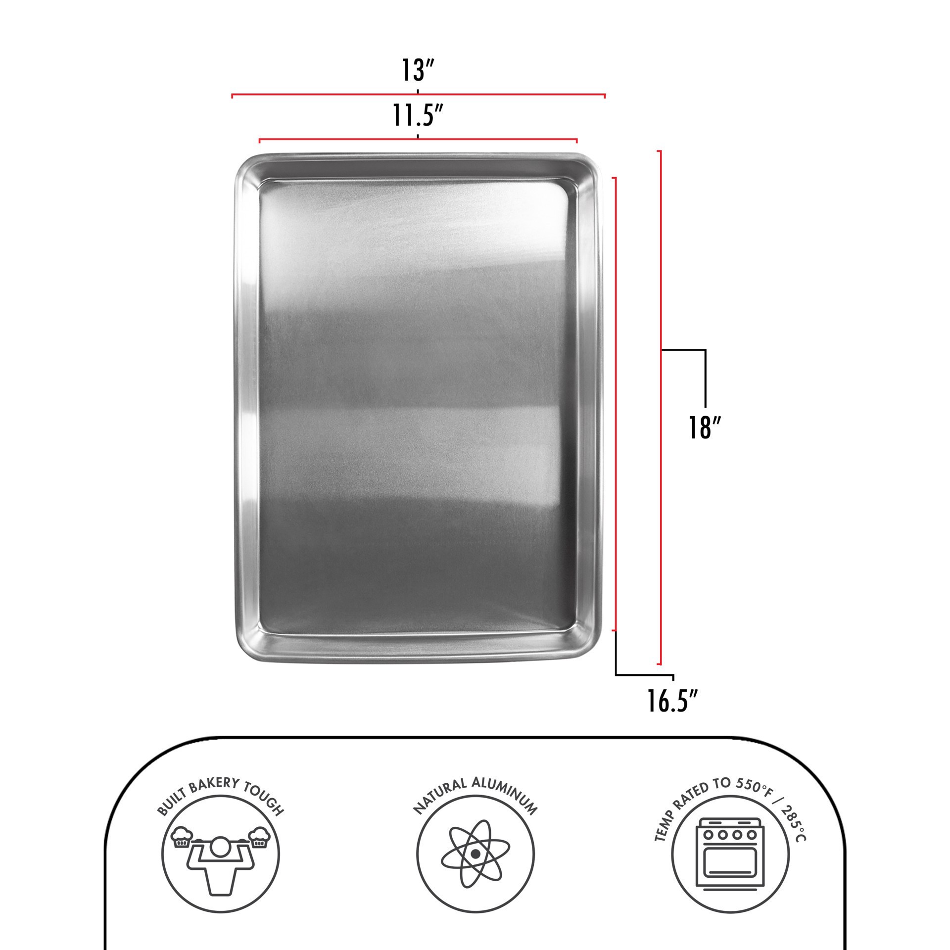 slide 3 of 4, Fat Daddio's Proseries Bakeware Natural Aluminum Half Sheet Pan, 13 in x 18 in x 1 in