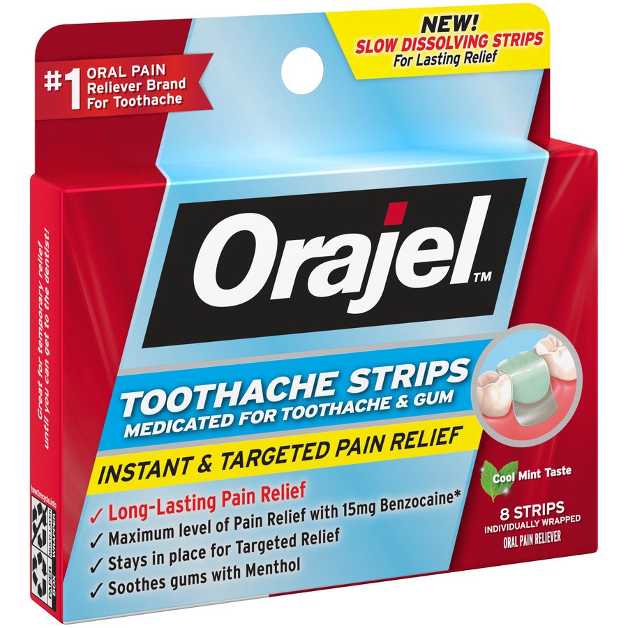 slide 2 of 4, Orajel Cool Mint Taste Toothache Strips, 8 ct