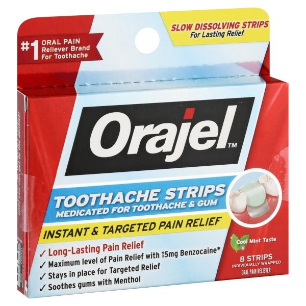 slide 1 of 4, Orajel Cool Mint Taste Toothache Strips, 8 ct