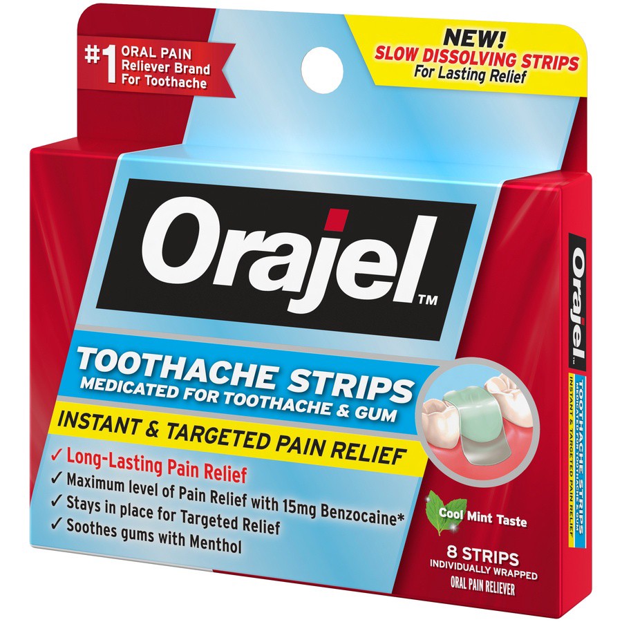 slide 3 of 4, Orajel Cool Mint Taste Toothache Strips, 8 ct