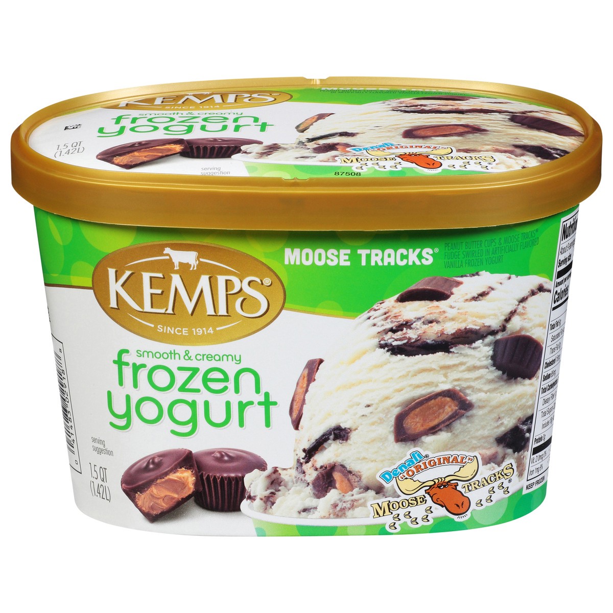 slide 1 of 12, Kemps Moose Tracks Peanut Butter Cups Frozen Yogurt, 1.5 qt
