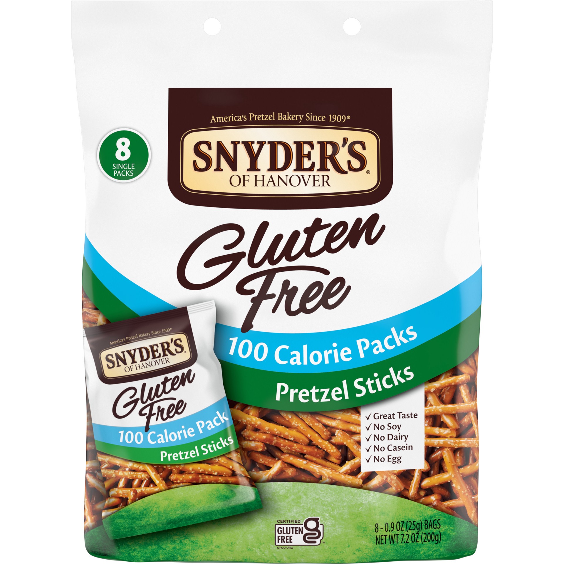 slide 1 of 5, Snyder's of Hanover Gluten Free Pretzel Sticks, 100 Calorie Individual Packs, 8 Ct, 7.2 oz