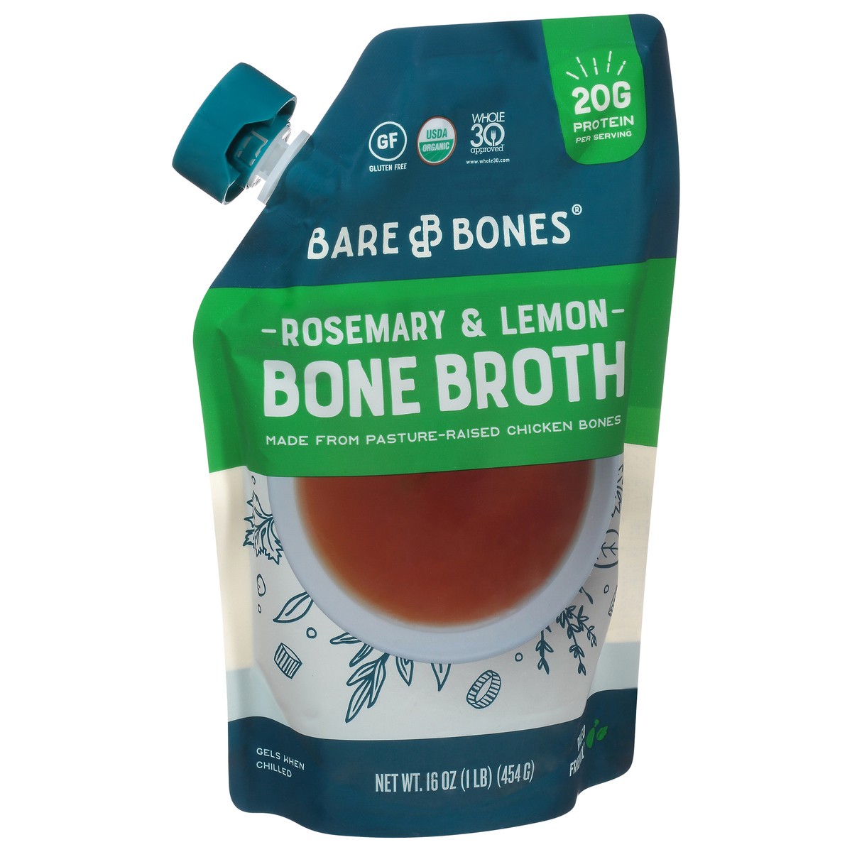 slide 2 of 9, Bare Bones Rosemary & Lemon Bone Broth 16 oz Pouch, 16 oz