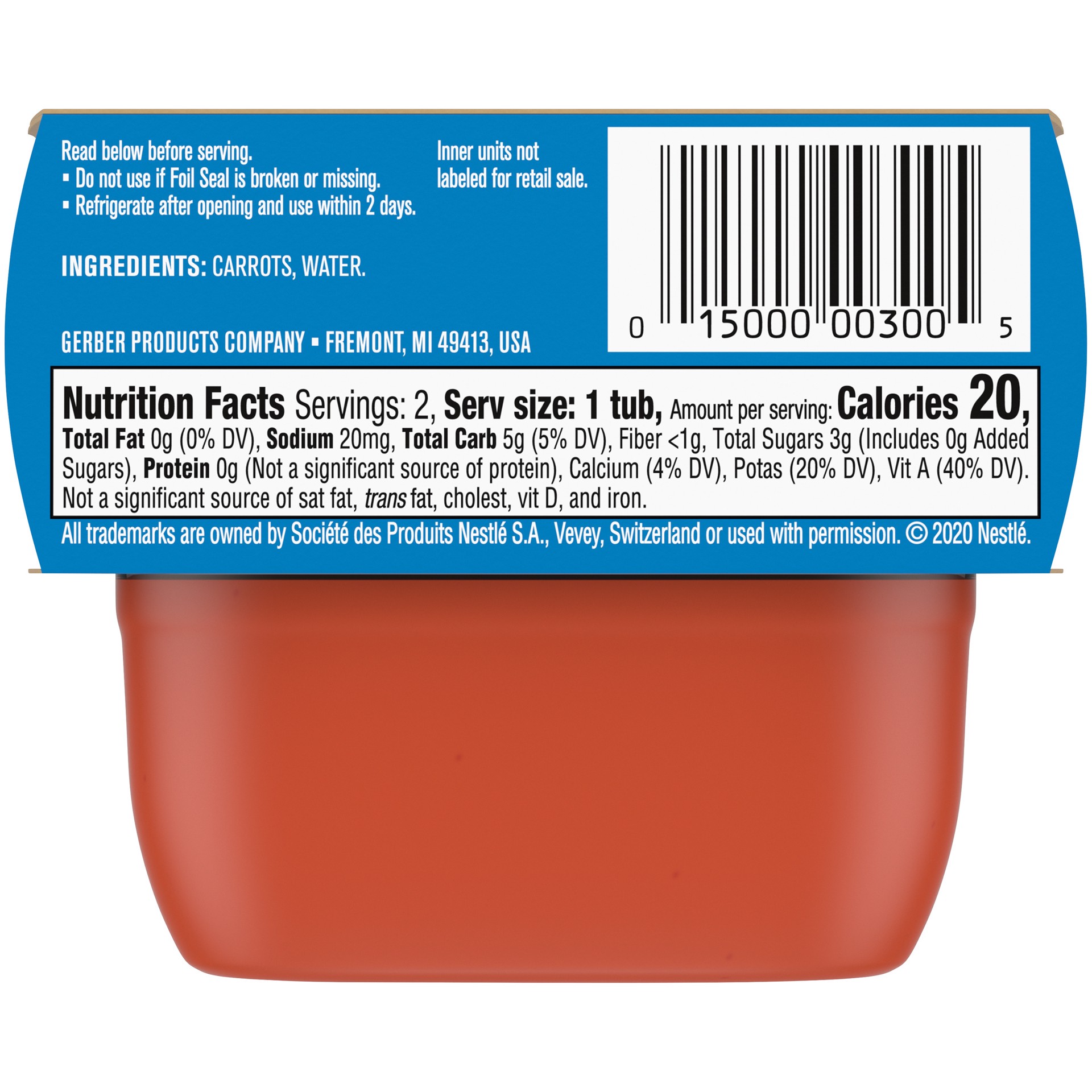 slide 3 of 5, Gerber Stage 1 Baby Food, Carrot Puree, 2 oz Tubs (2 Pack), 4 oz