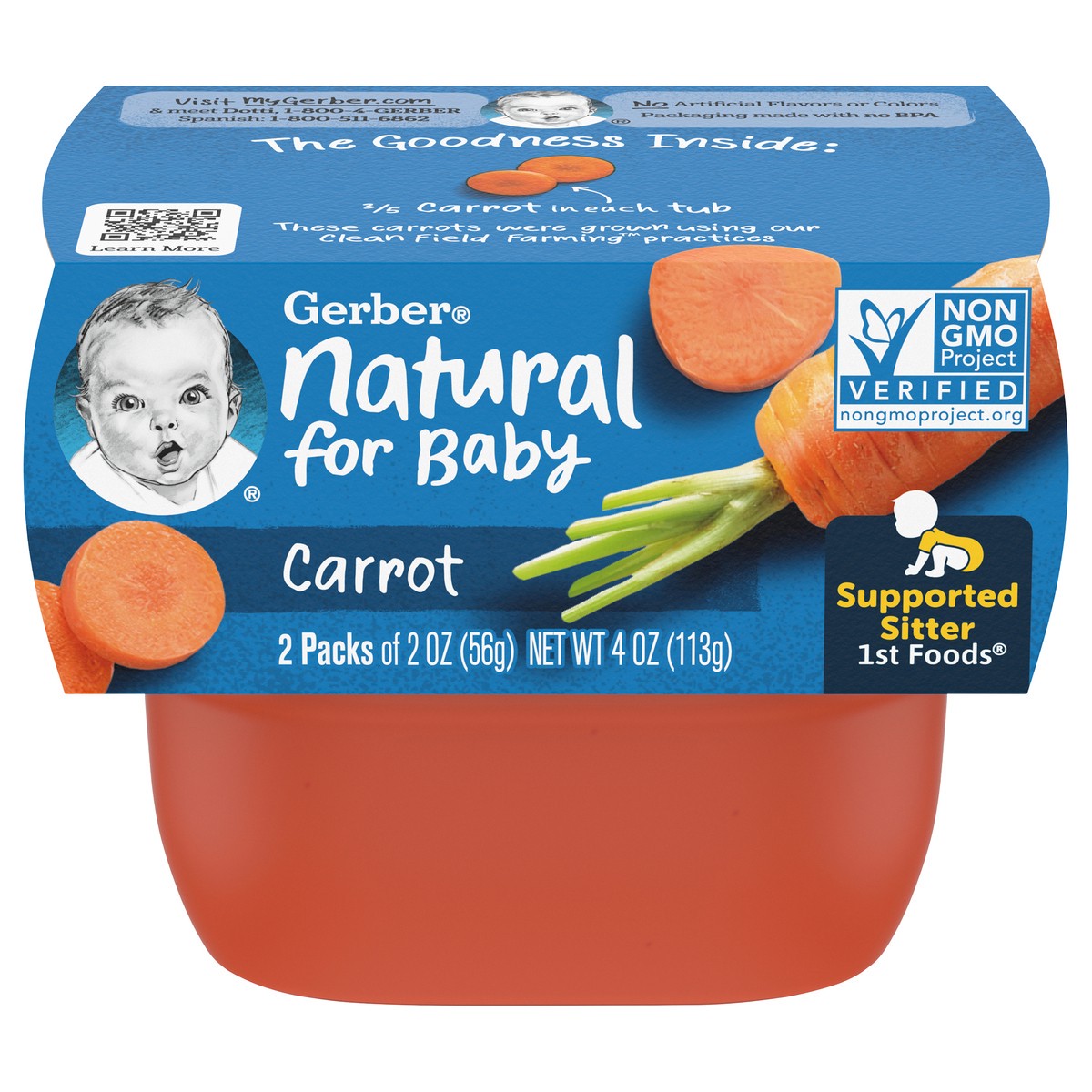 slide 1 of 5, Gerber Stage 1 Baby Food, Carrot Puree, 2 oz Tubs (2 Pack), 4 oz