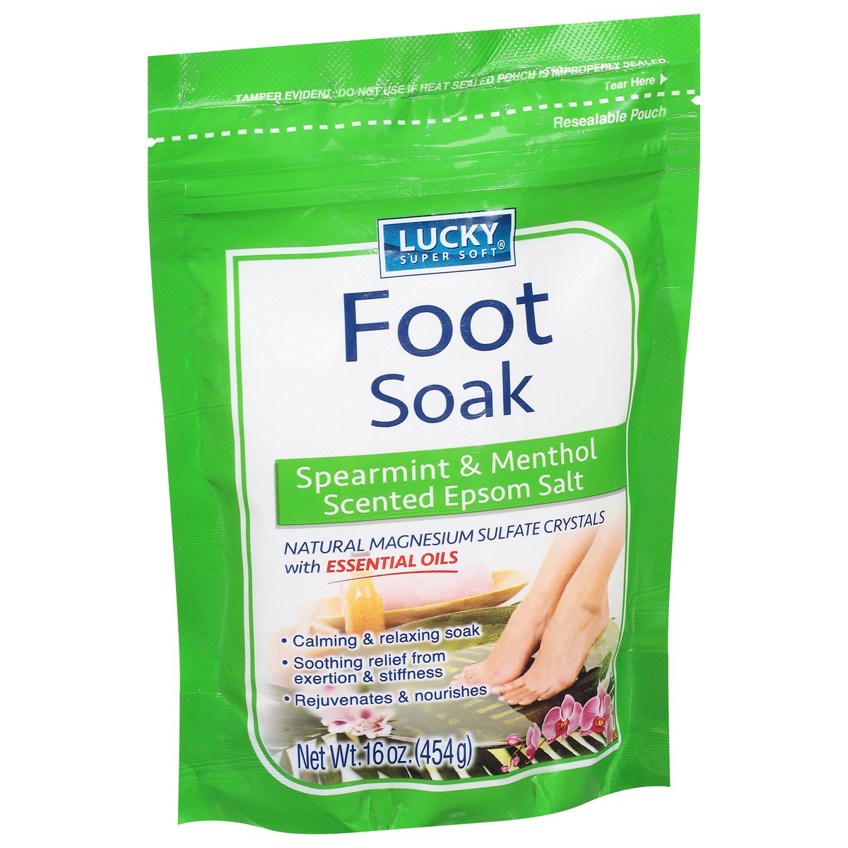slide 10 of 10, Lucky Super Soft Epsom Salt, Foot Soak, Spearmint & Menthol Scented, 16 oz