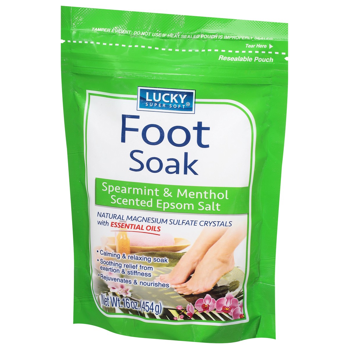 slide 7 of 10, Lucky Super Soft Epsom Salt, Foot Soak, Spearmint & Menthol Scented, 16 oz