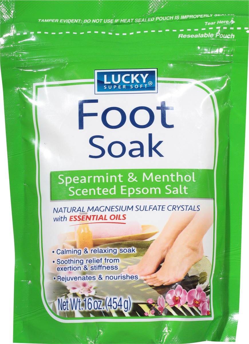 slide 2 of 10, Lucky Super Soft Epsom Salt, Foot Soak, Spearmint & Menthol Scented, 16 oz