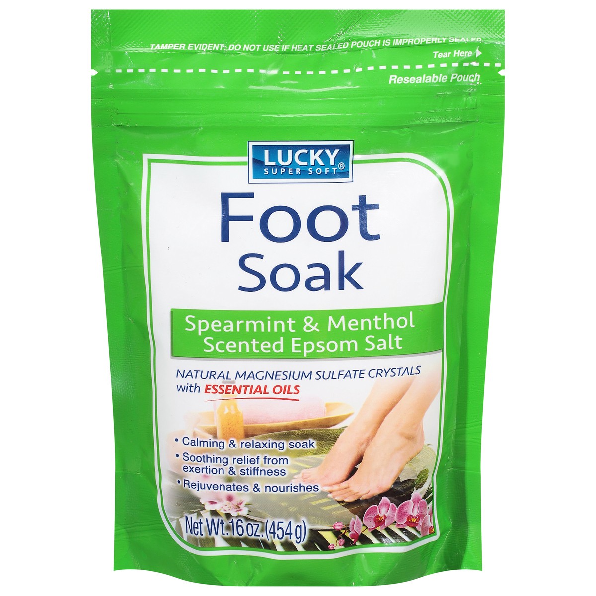 slide 8 of 10, Lucky Super Soft Epsom Salt, Foot Soak, Spearmint & Menthol Scented, 16 oz