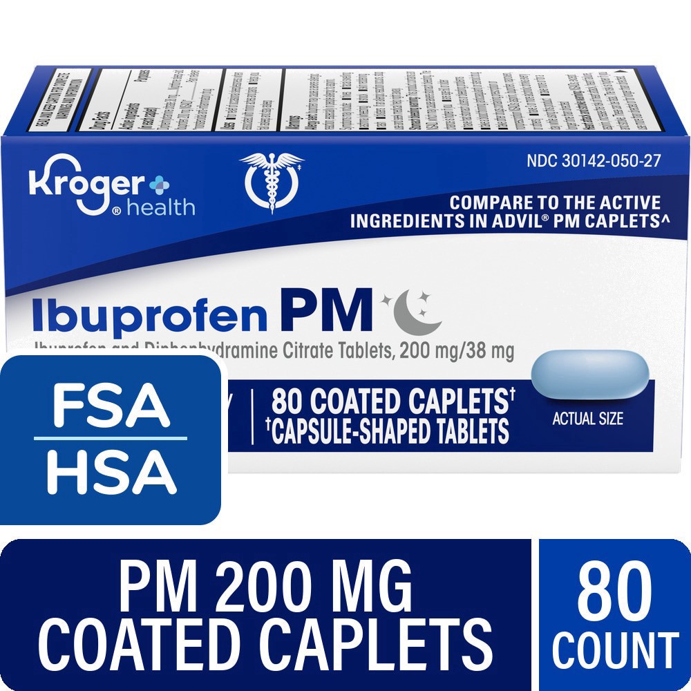slide 3 of 4, Kroger® Pain Reliever PM Ibuprofen and Diphenhydramine HCl Caplets, 80 ct