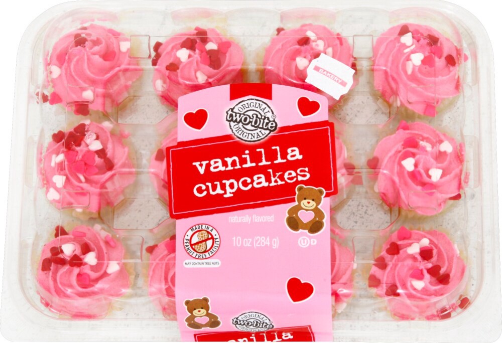 slide 1 of 6, two-bite  Valentine Vanilla Cupcakes, 10 oz