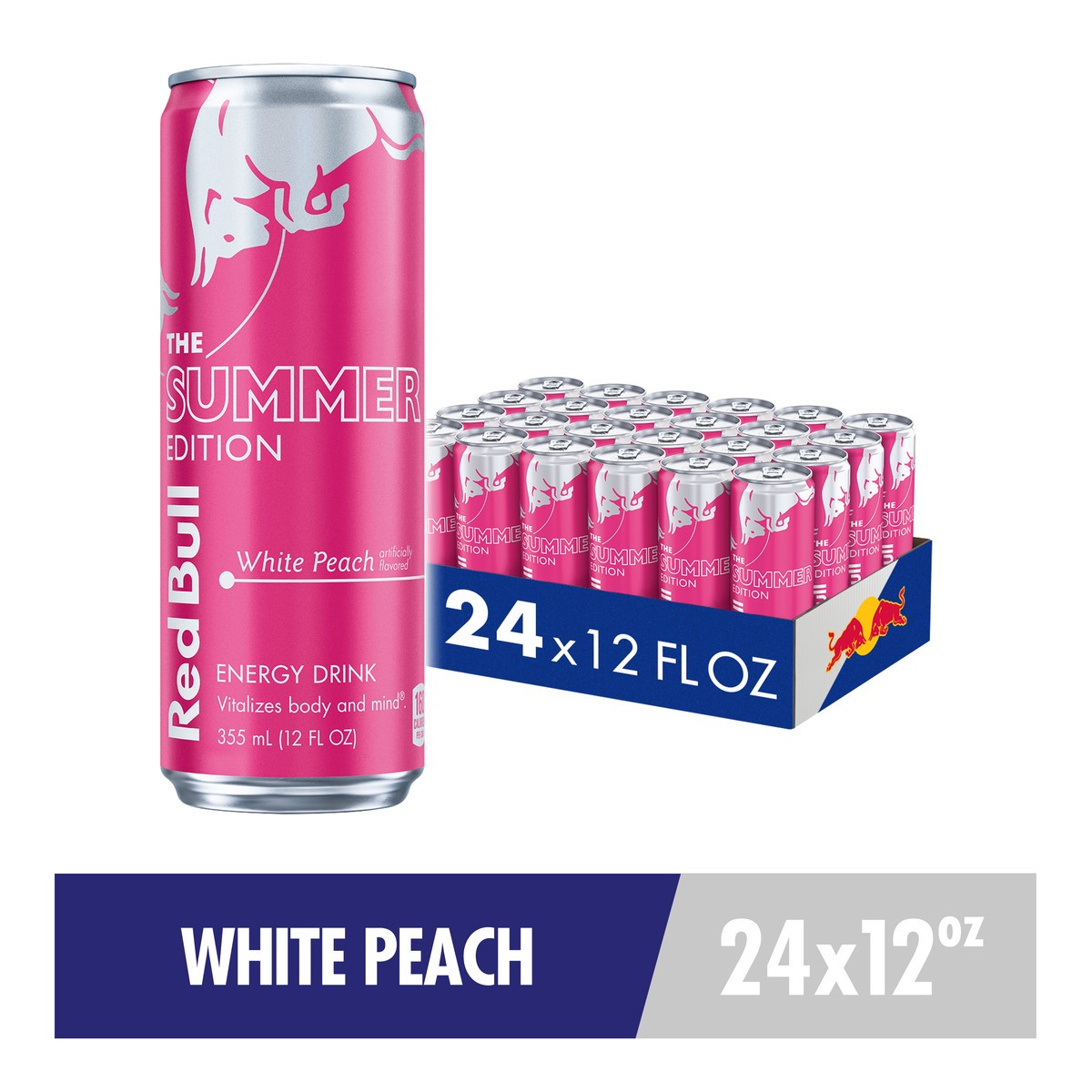 slide 1 of 10, Red Bull Peach Edition White Peach Energy Drink, 12 fl oz, 24 cans, 24 ct; 12 oz