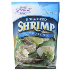 Arctic Shores Shrimp, Uncooked, Peeled & Deveined, Tail-On, 51-60, 16 Ounce