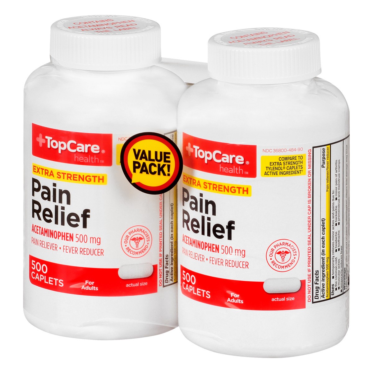 slide 3 of 13, TopCare Health Value Pack Extra Strength 500 Mg Caplets Pain Relief 2 ea, 2 ct
