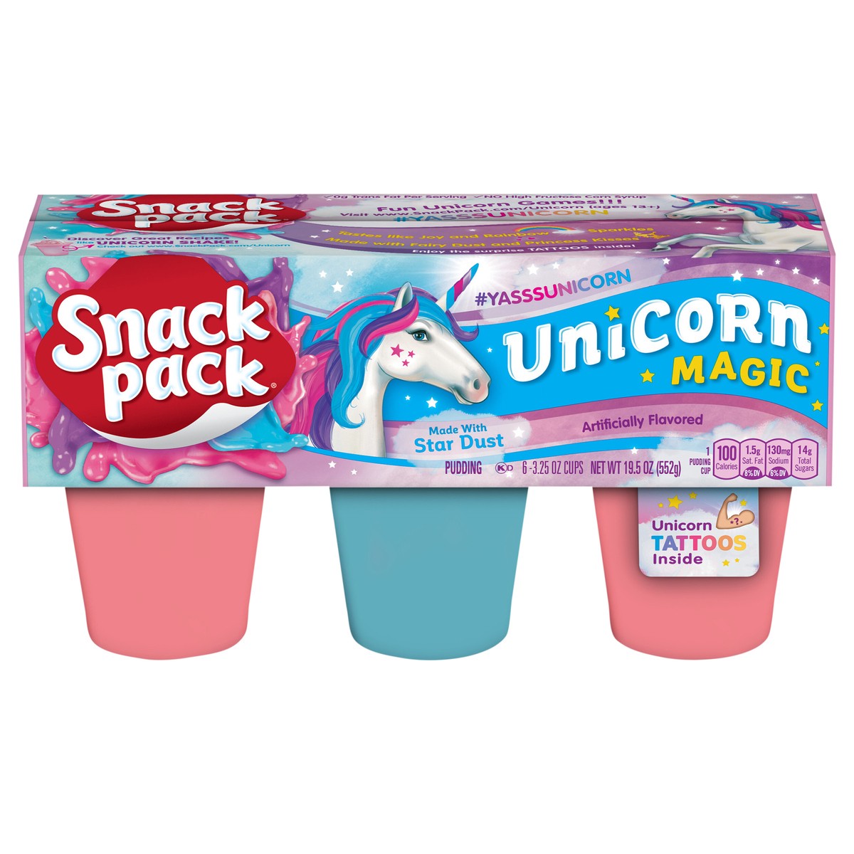 slide 1 of 5, Snack Pack Unicorn Magic Flavored Pudding, 6 Count Pudding Cups, 6 ct