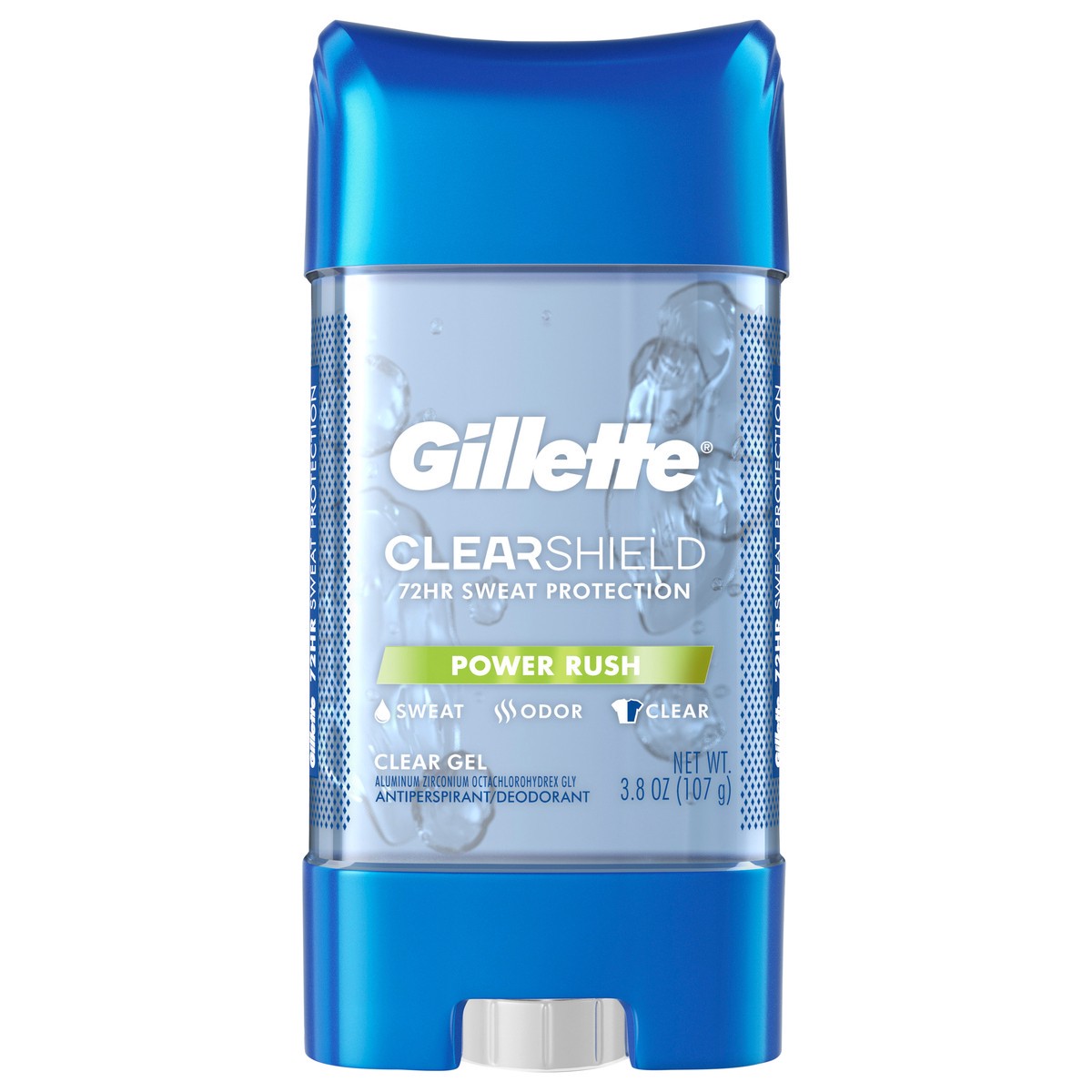 slide 1 of 3, Gillette Antiperspirant and Deodorant for Men, Clear Gel, Power Rush, 3.8oz, 3.8 oz