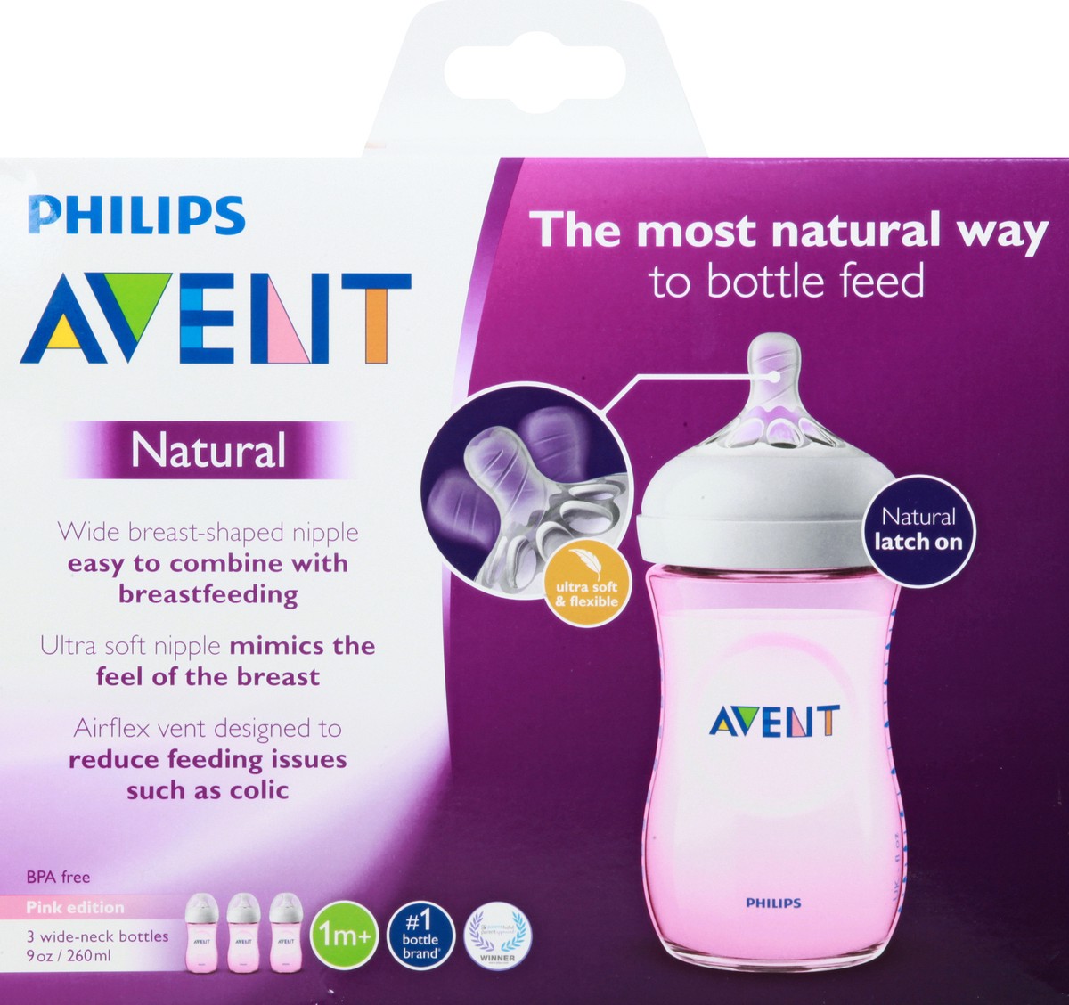 slide 1 of 9, Philips Natural Wide-Neck 9 Ounce Pink Edition Bottles 3 ea, 3 ct