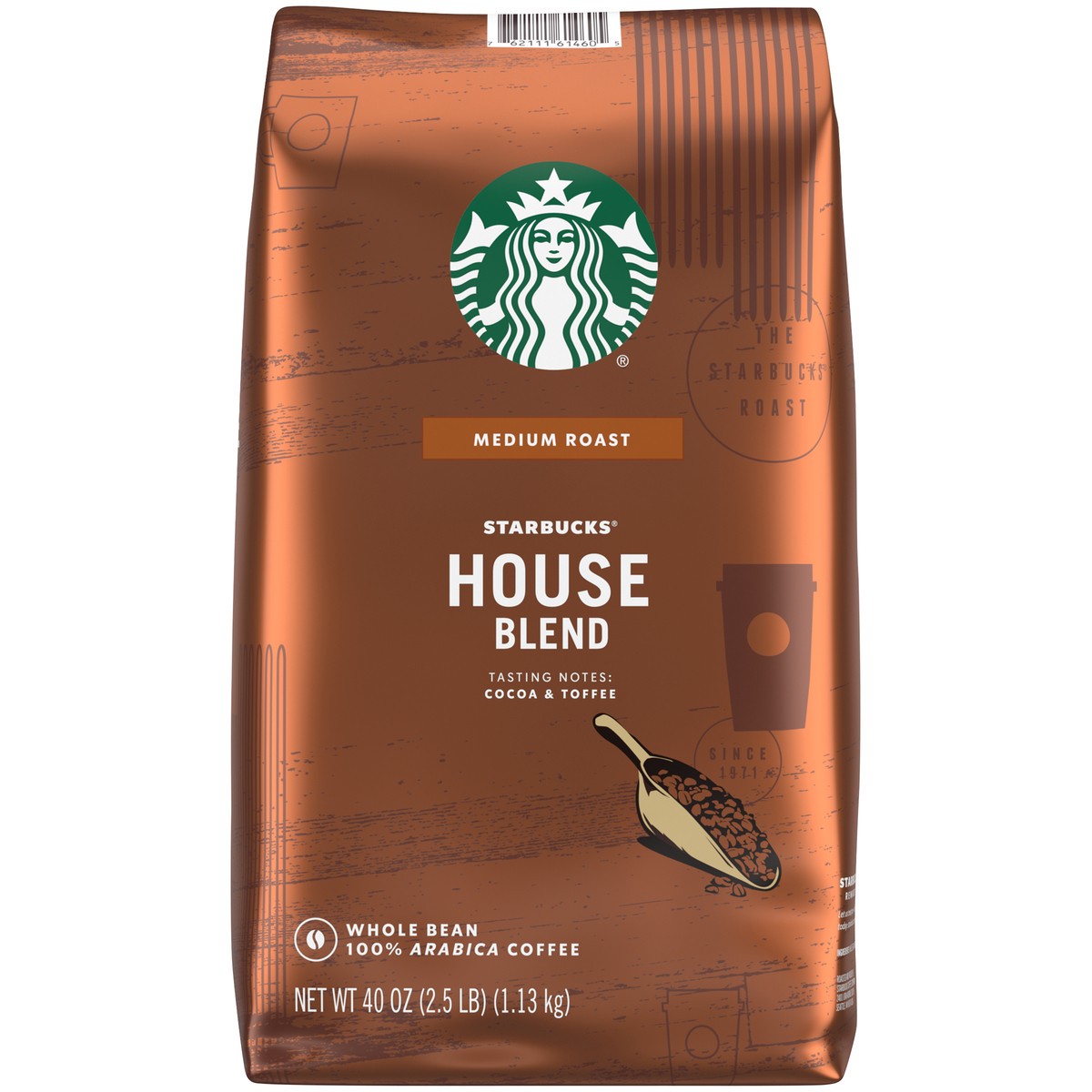 slide 1 of 5, Starbucks House Blend Medium Roast Whole Bean Coffee 40 oz. Bag, 40 oz